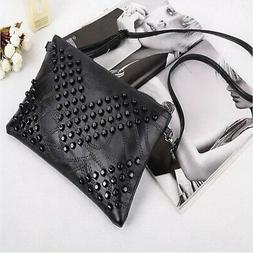 Black Chevron Studded Leather Crossbody Bag For Women