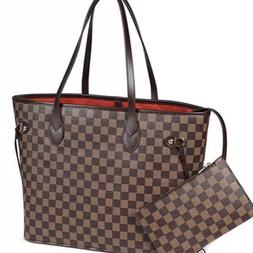 Luxury Checkered Tote Bag for Women Leather Shoulder Strap W