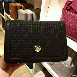NWT Tory Burch Bryant Quilted Combo Crossbody Bag Black/Grey
