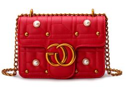 Red Leather Purse for Women Pear Decorate Shoulder Crossbody