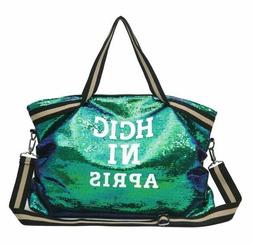 Sequins leather gym bag for fitness sports bag shoulder reve