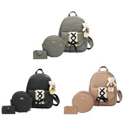 Women Cute Round Small Soft PU Tie Backpack Crossbody Card B